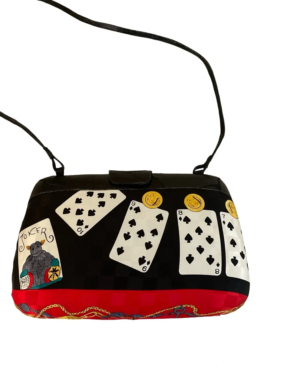 Vintage Black Playing Card Print Crossbody Bag